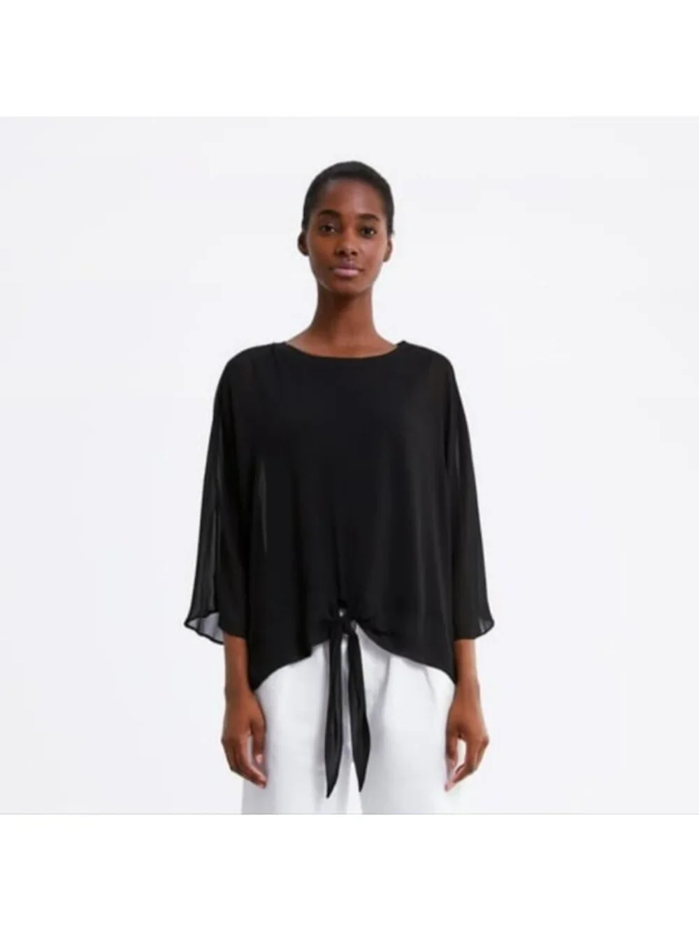 Zara double layer top with knot in front black